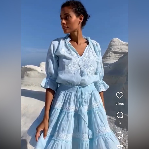 Pranella Amar Sky blue white Embroidered Tiered Dress lightweight ruffle sienna - Picture 2 of 8